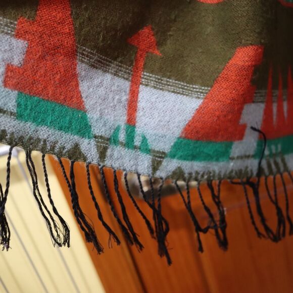 Urban Outfitters Oversized Southwestern Scarf | Olive & Rust Aztec Pattern - Picture 12 of 13